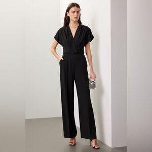 Boss Black V-Neck Wide-Leg Jumpsuit with Wrap Waist